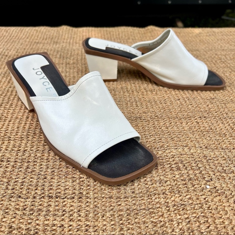 Joyce White Women's Mules Slip On Genuine Leather Sandals Size 7 1/2